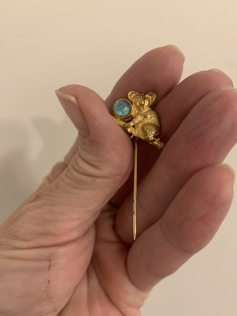 Vintage koala stick pin w/opal from Australia (missing stopper)
