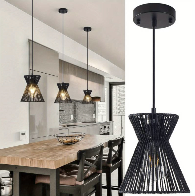 ‼️FINAL PRICE‼️Black rattan chandelier boho hanging light image indicator(5)