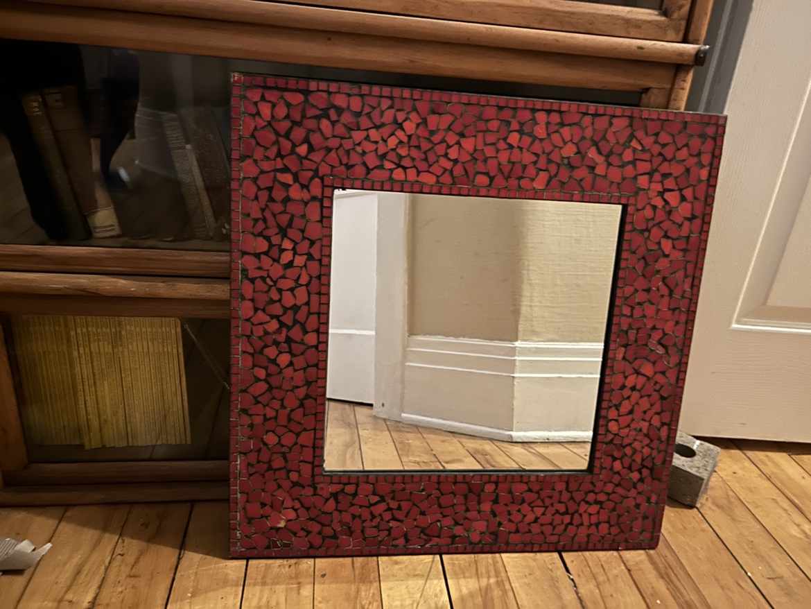 Square Tiled Red Mirror $10