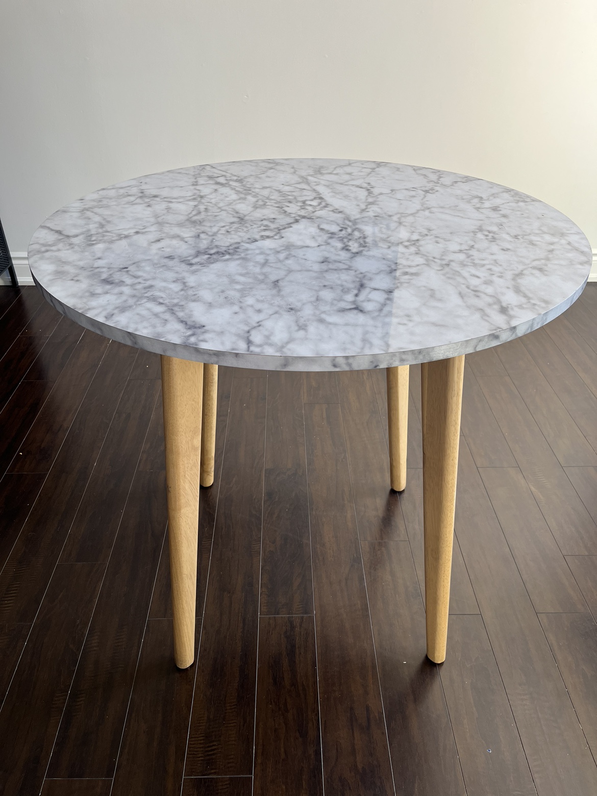 Round Faux Marble Bistro Dining Table with Legs in Wood Finish - photo 2