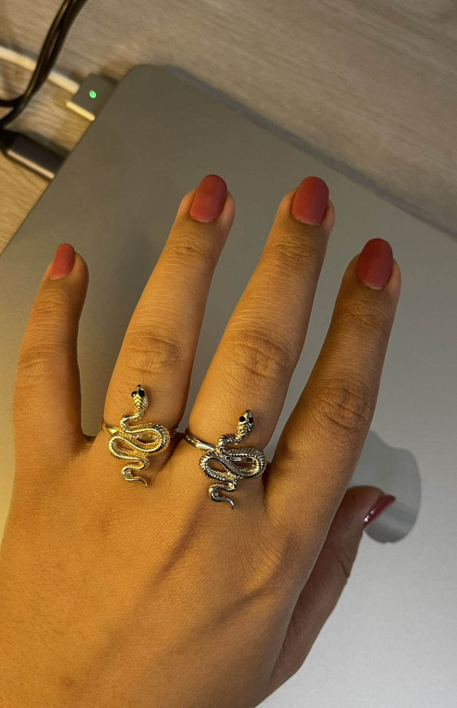 Two Snake rings in golden and silver colour