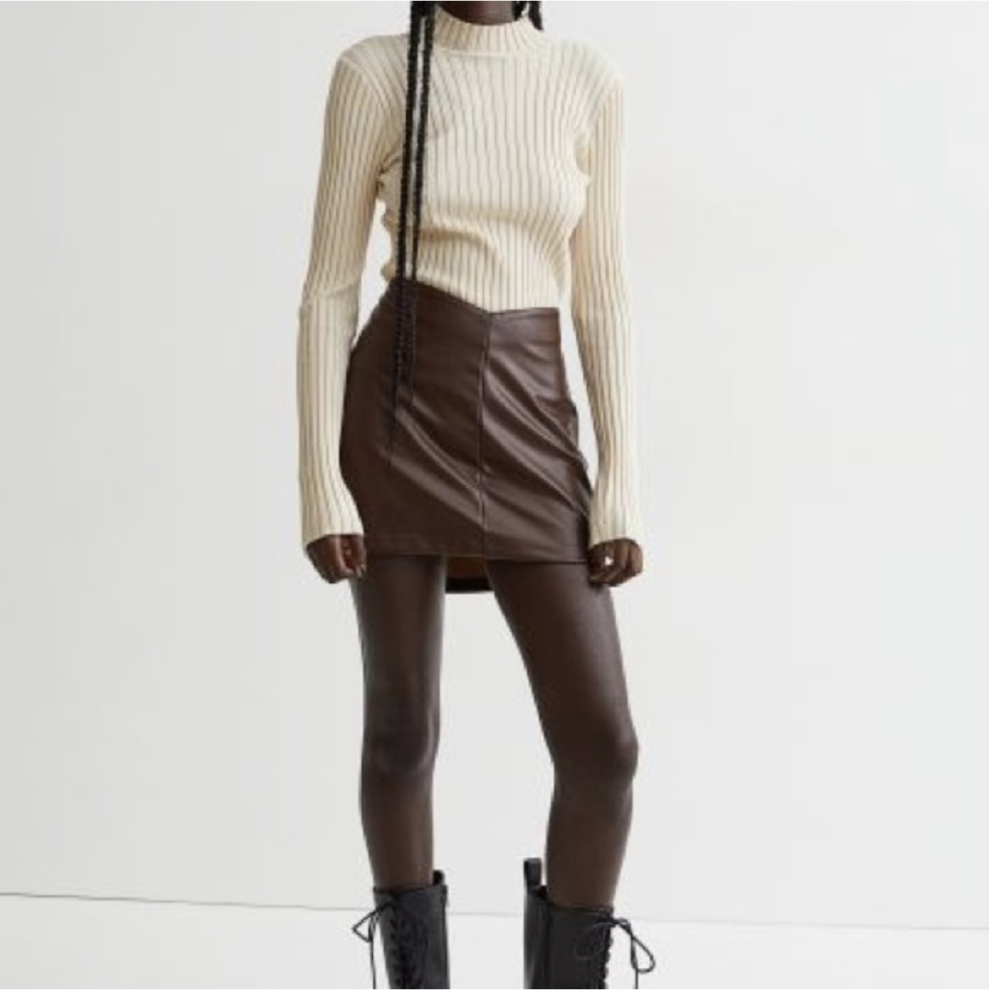 NWT H&M Crossover Faux Leather Brown Skirt - photo 3