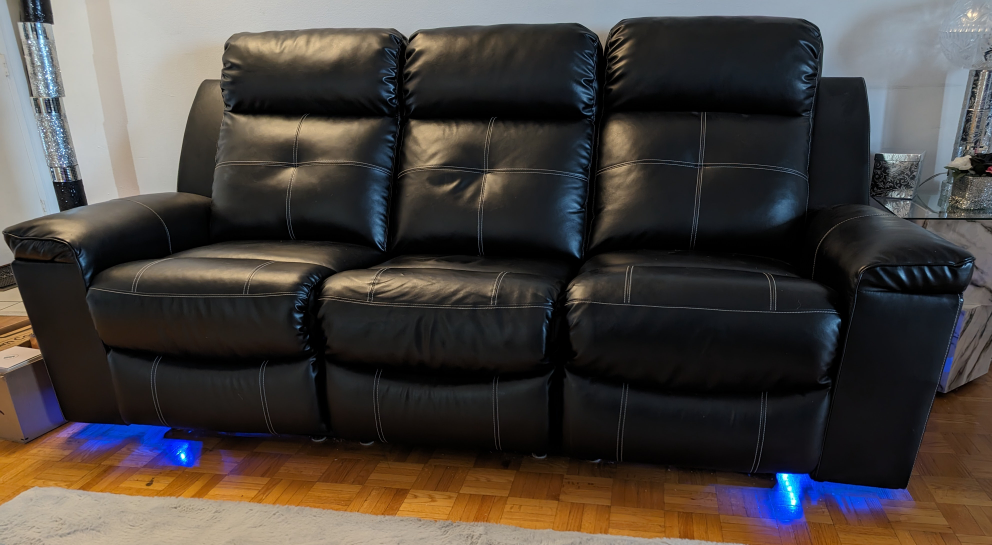 Black Recliner Couch (with blue LED Lights) - photo 3