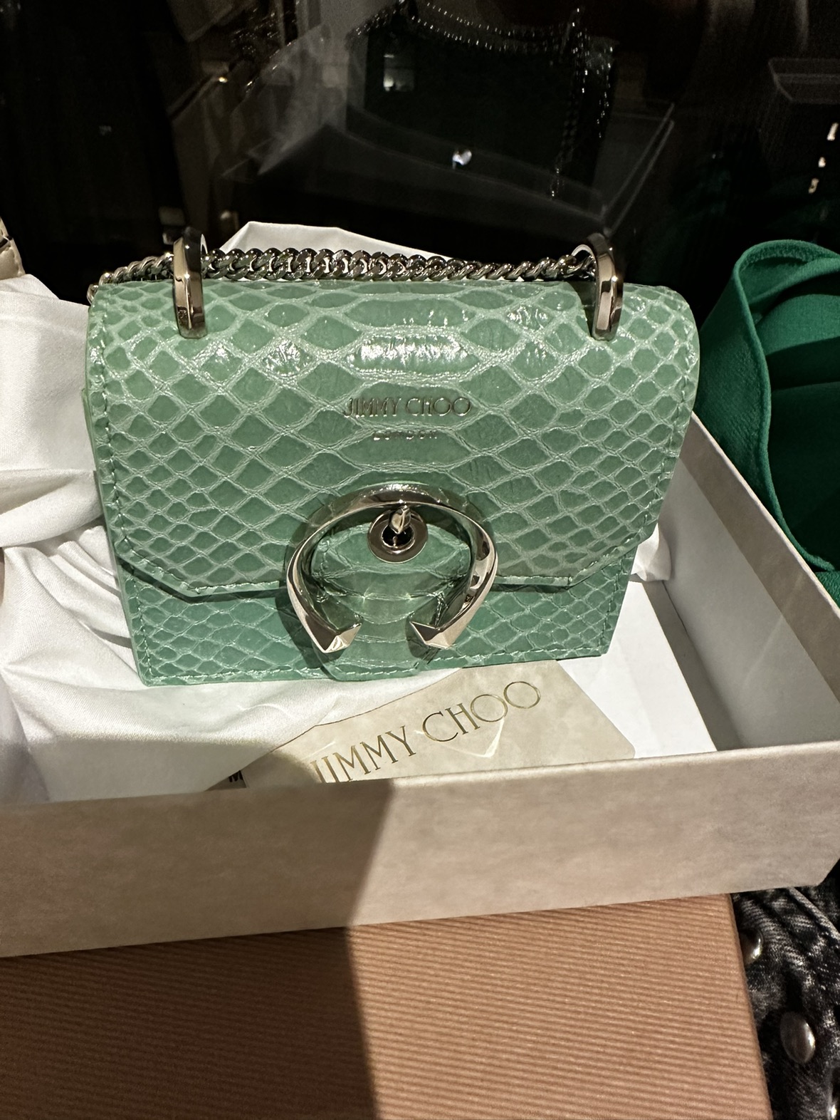 NEVER WORN Jimmy choo croc embossed green crossbody