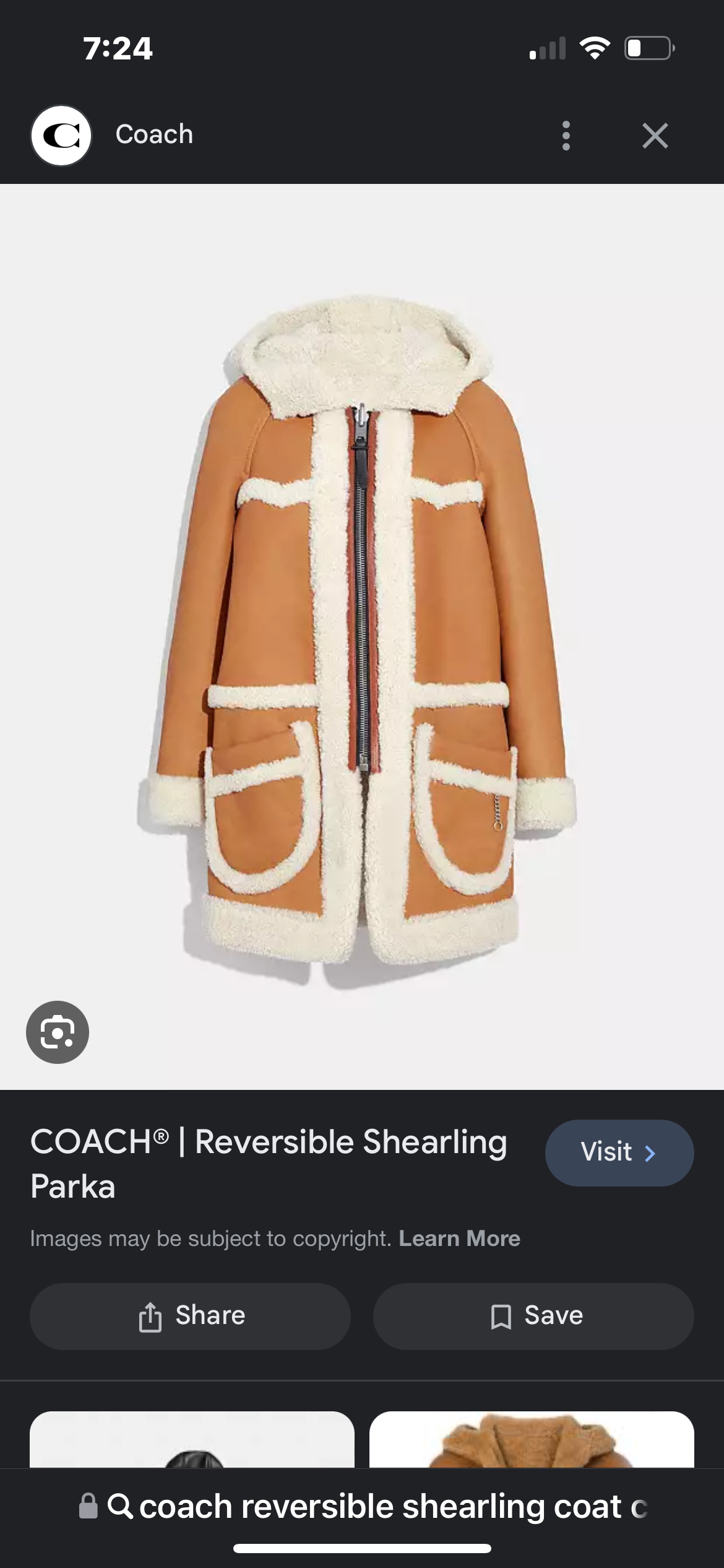 Coach genuine shearling reversible parka