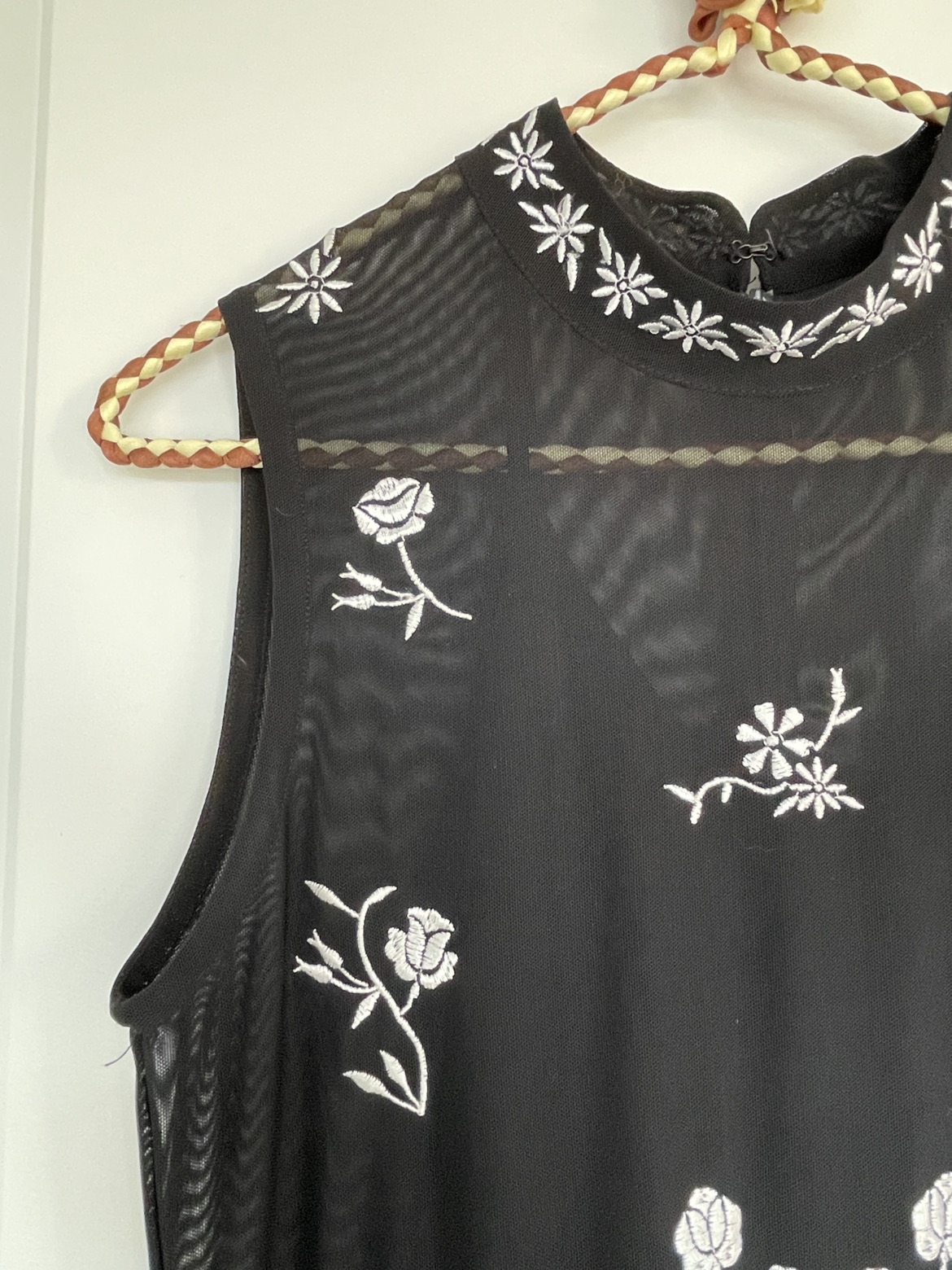 Black mesh and embroidered maxi overdress with black slip image indicator(2)