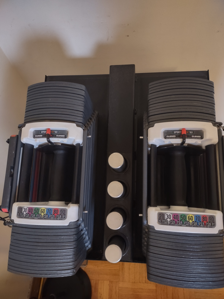 POWERBLOCK (5-90 lbs) Dumbbells, Stage 1, 2, 3 + Stand image indicator(4)