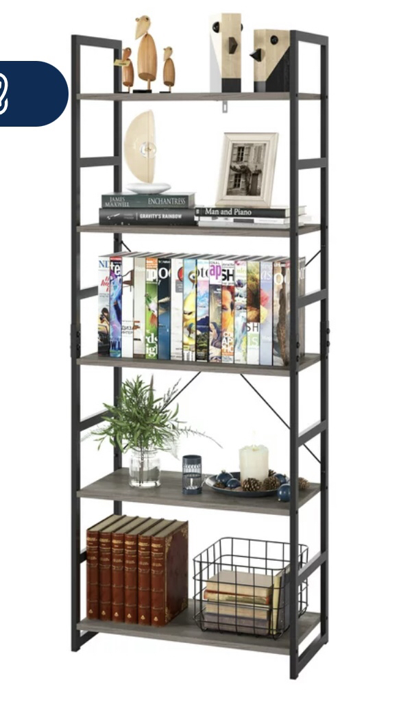 Homfa 5-Tier Gray Bookshelf, image indicator(6)