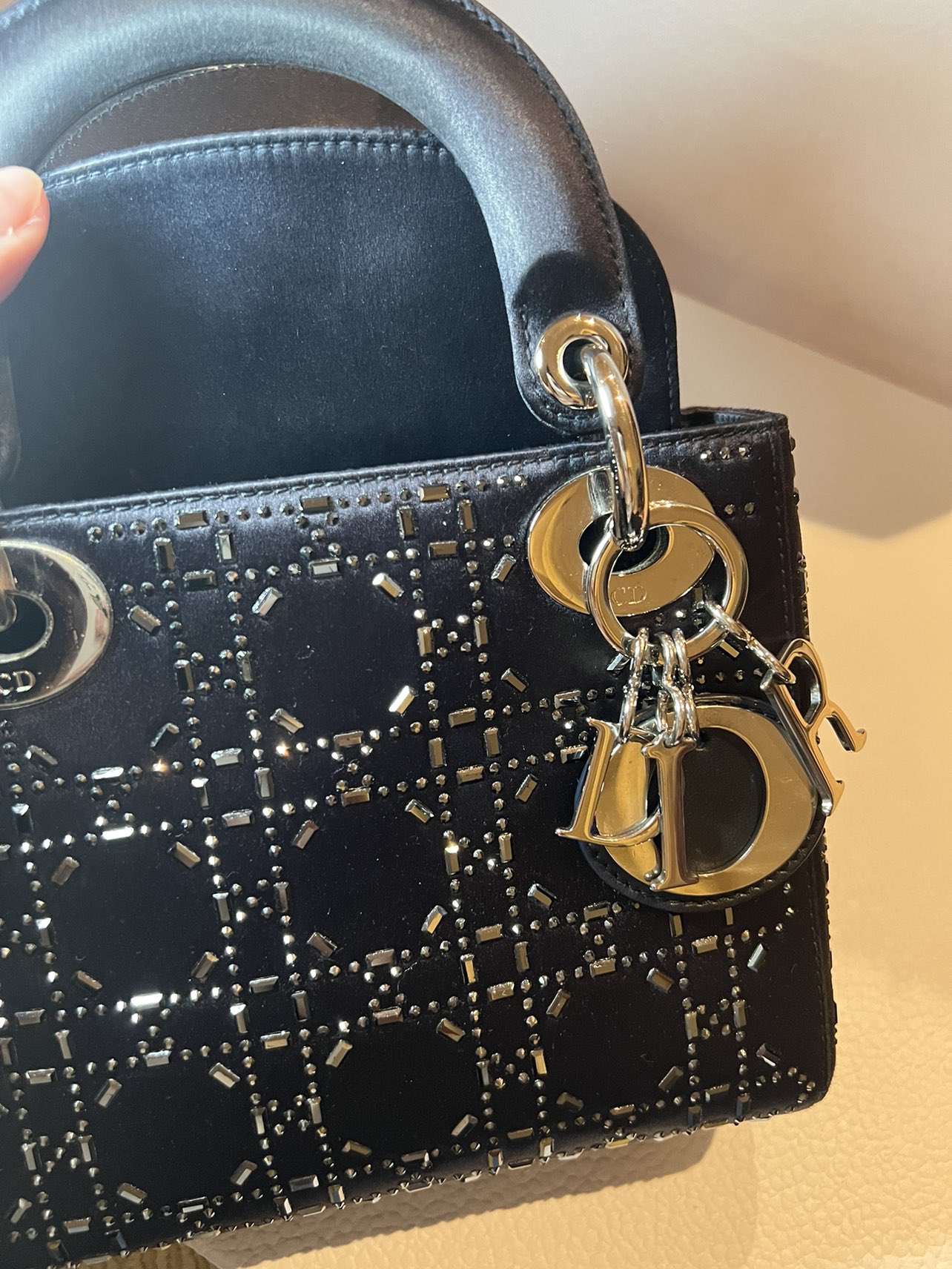 Mini Lady Dior Bag Navy Strass Cannage Satin - photo 4