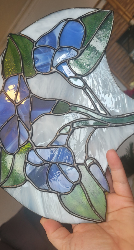 Stained Glass Blue Marigolds Fan Light 🥕 image indicator(4)