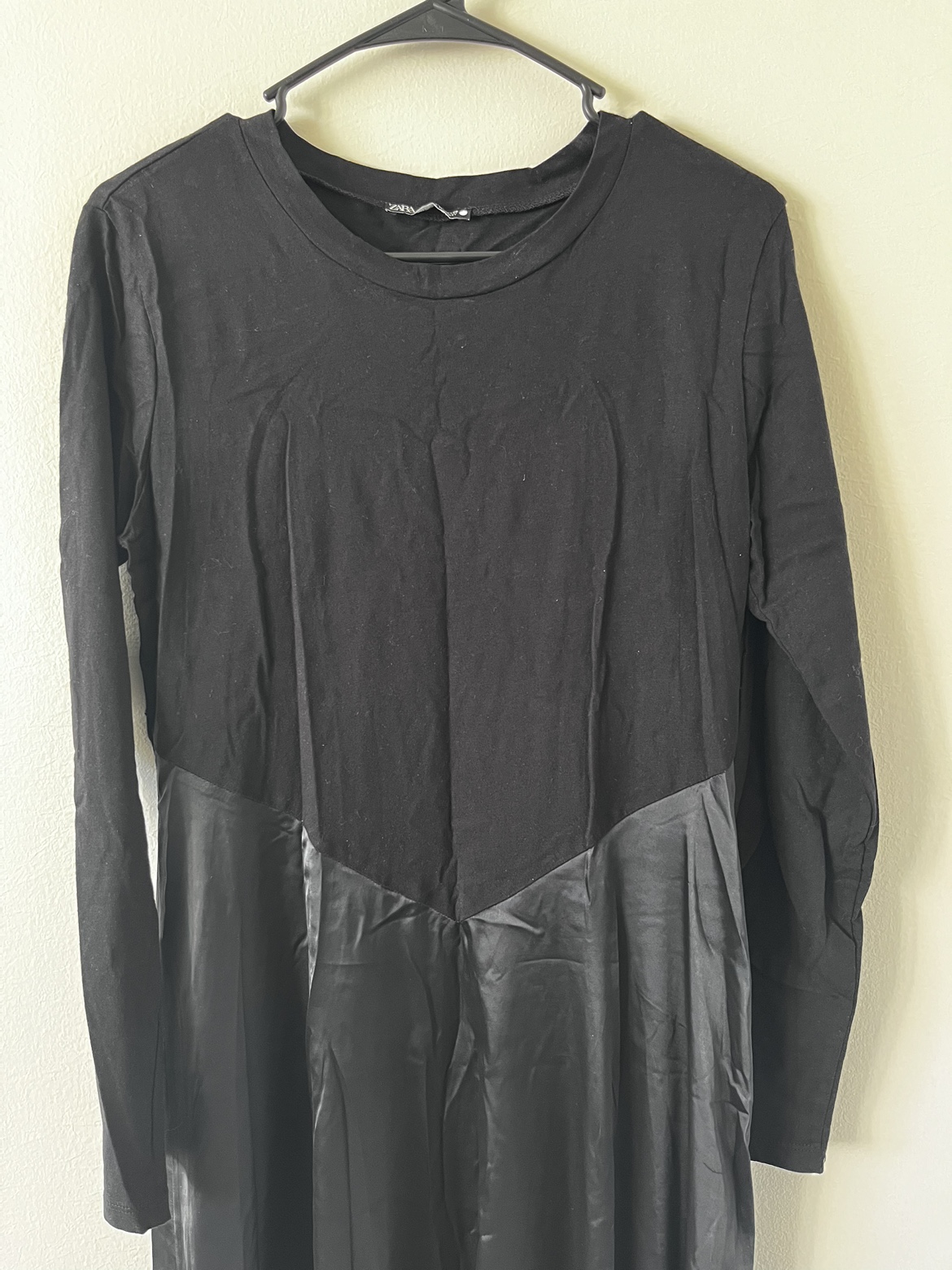 ZARA long black midi dress with satin skirt thumbnail
