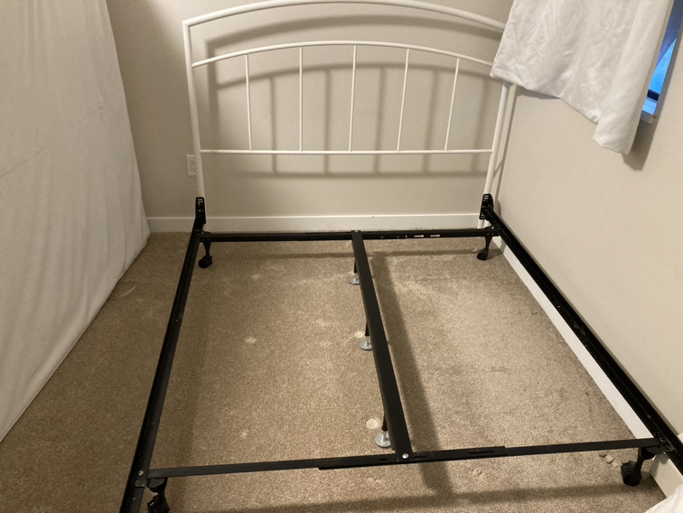 Queen size metal bed frame with box spring