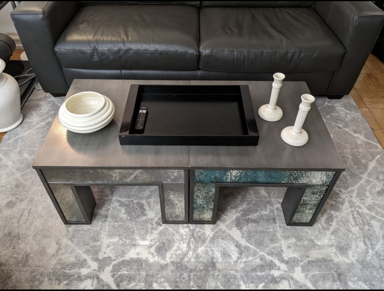 Two Kravet Brewerton Gray Walnut Coffee Tables Antique Mirror - photo 2