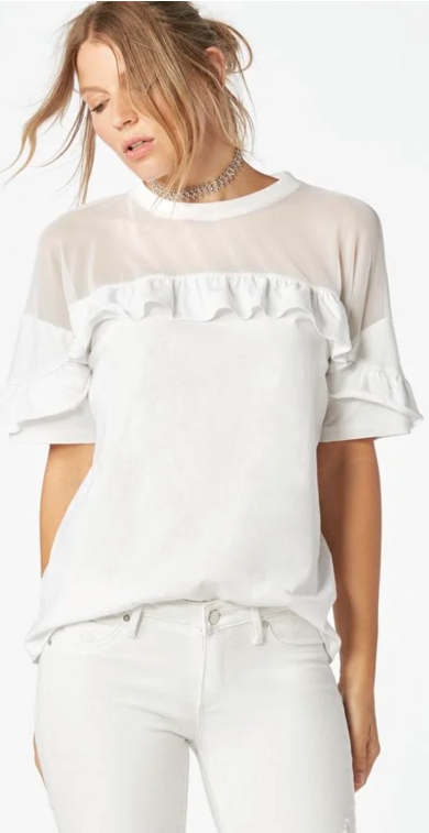 Gorgeous White Mesh Top with Ruffles