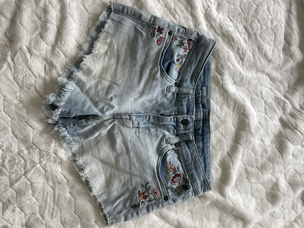 Cute jeans short with flower stitching details image indicator(4)
