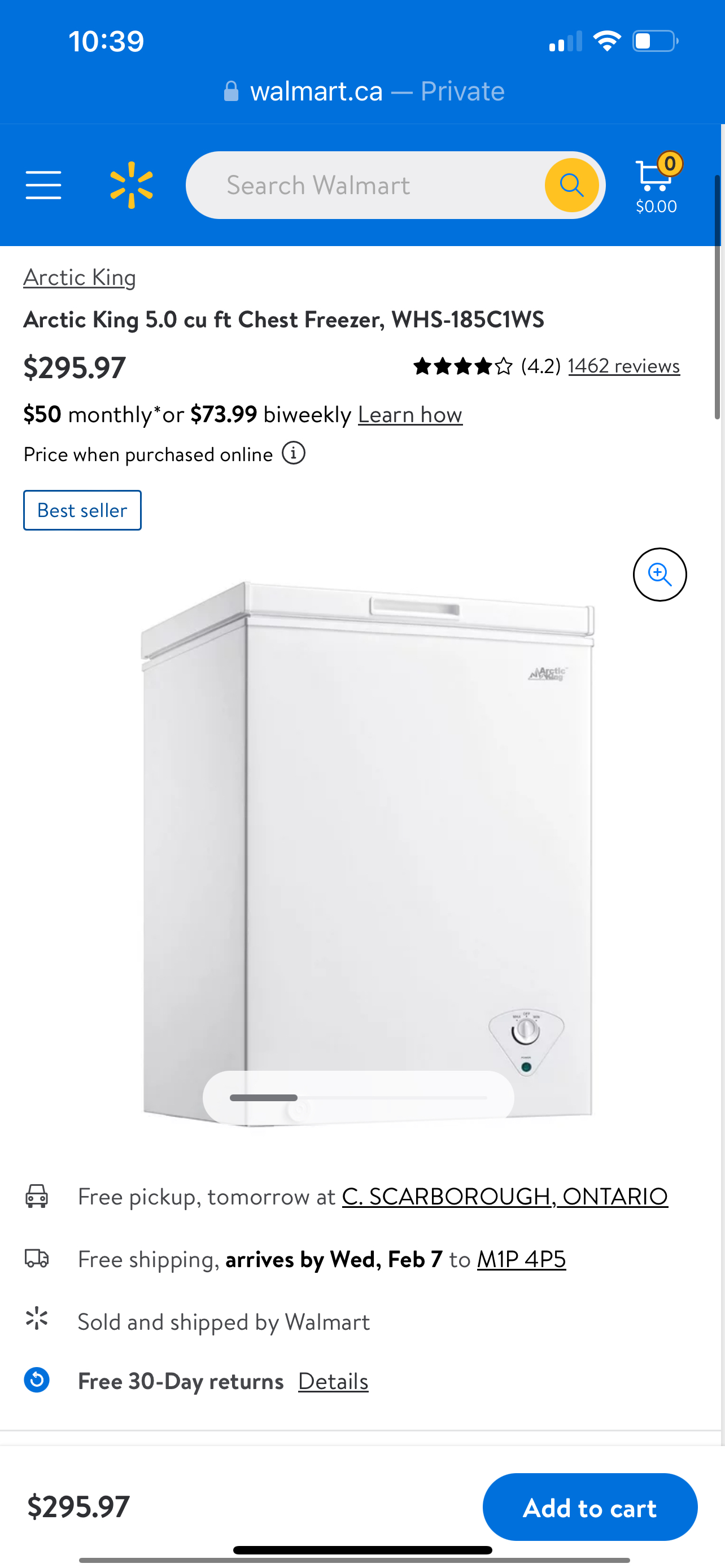 Arctic King 5.0 cu ft Chest Freezer, WHS-185C1WS thumbnail
