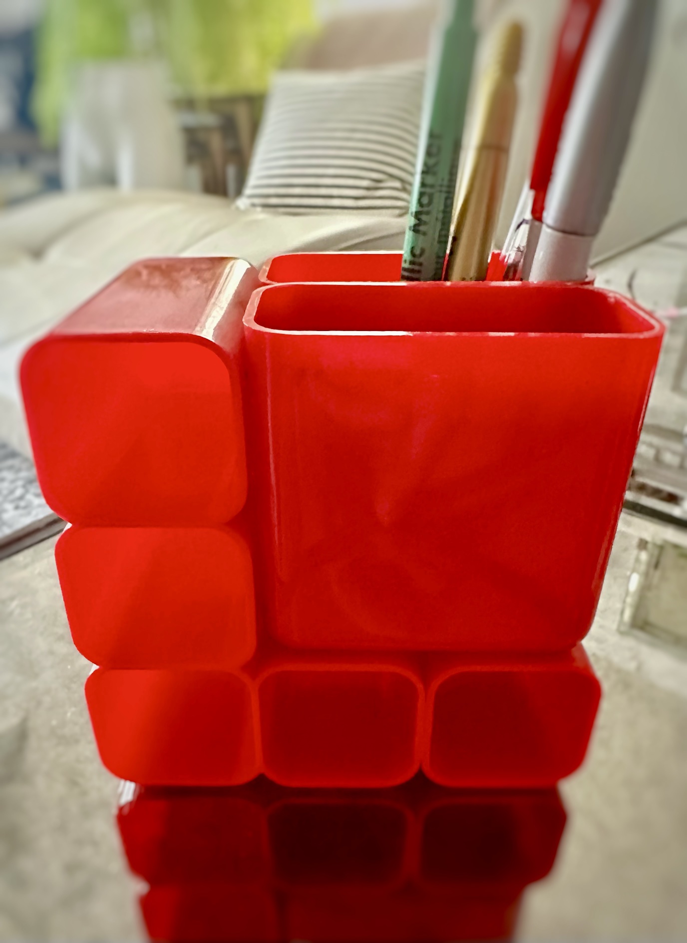 Vintage 1970s MCM HOF Red Plastic Pen Holder Desk Organizer 4.5" thumbnail