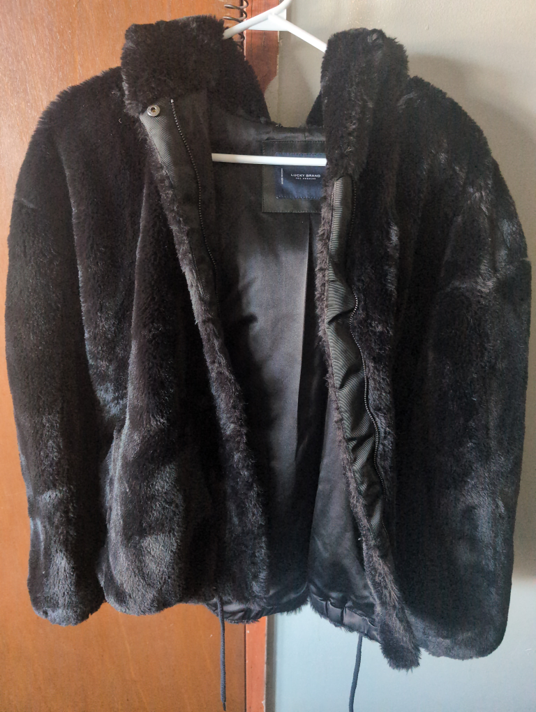 Lucky brand faux fur jacket with hood, size M