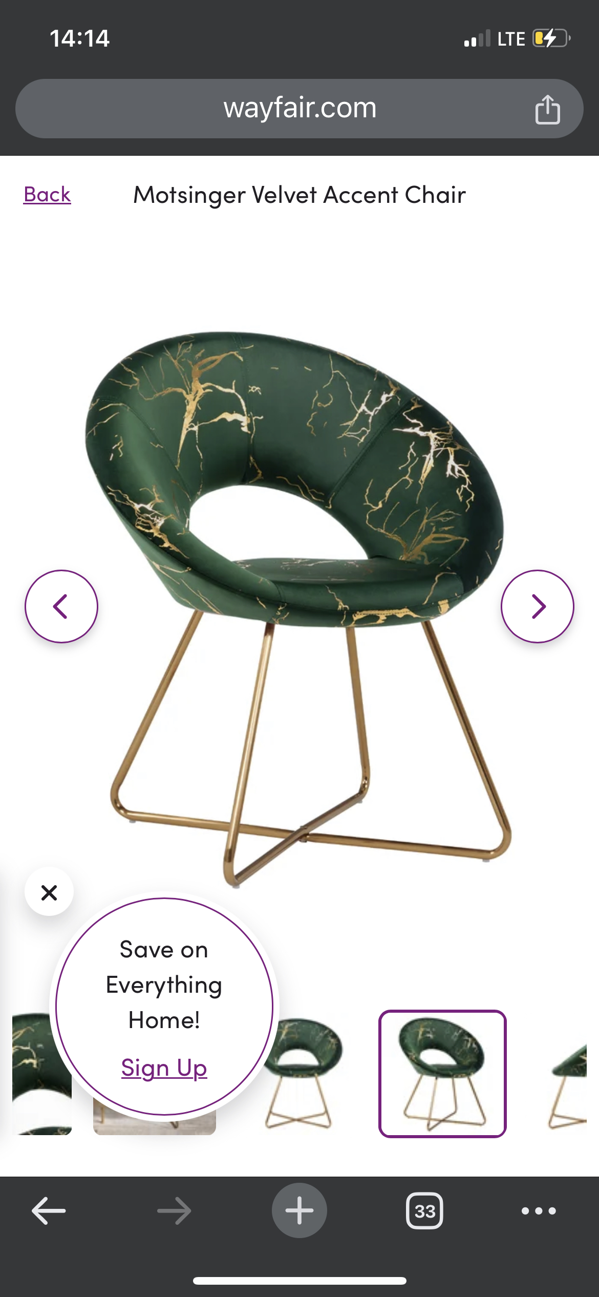 NEW green and gold velvet comfy chair!