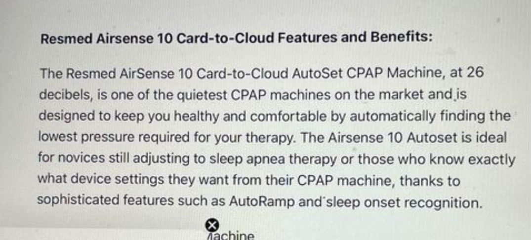 Resmed Airsense 10 CPAP Sleep Apnea Machine