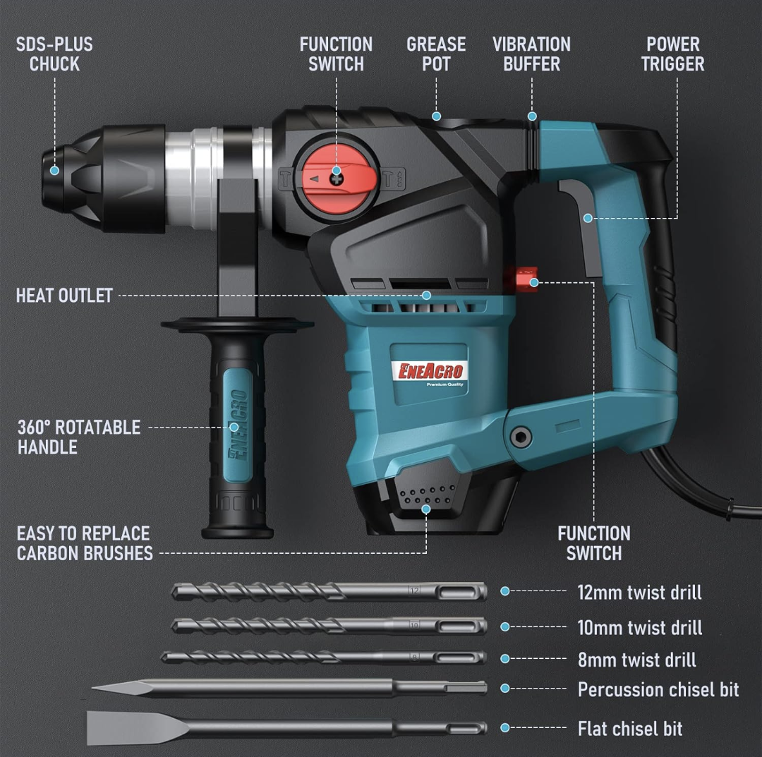 ENEACRO 1-1/4 INCH SDS+ 12.5 AMP Heavy Duty Rotary Hammer Drill thumbnail