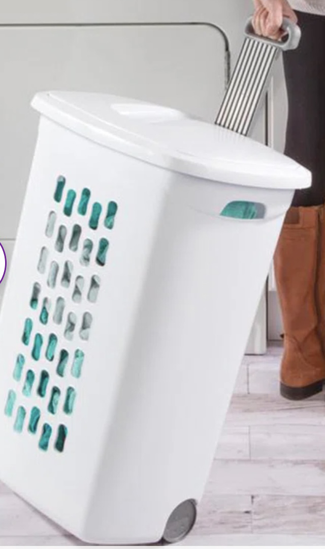 Sterilite Hamper, White, with wheels and extendable handle image indicator(3)