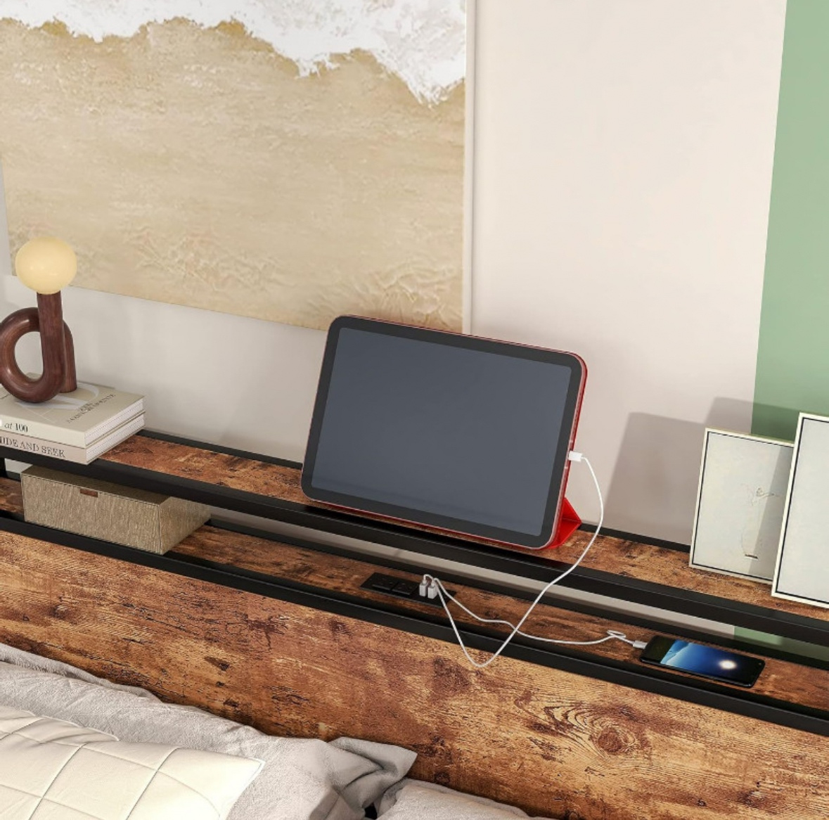 Brand new unboxed queen size bed frame with usb charging station - photo 3