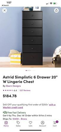 Astrid simplistic 6 drawer 20" Lingerie Chest