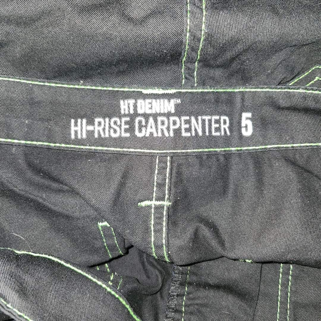 Black with Green Stitching High-Rise CARPENTER PANTS 🥕 image indicator(3)