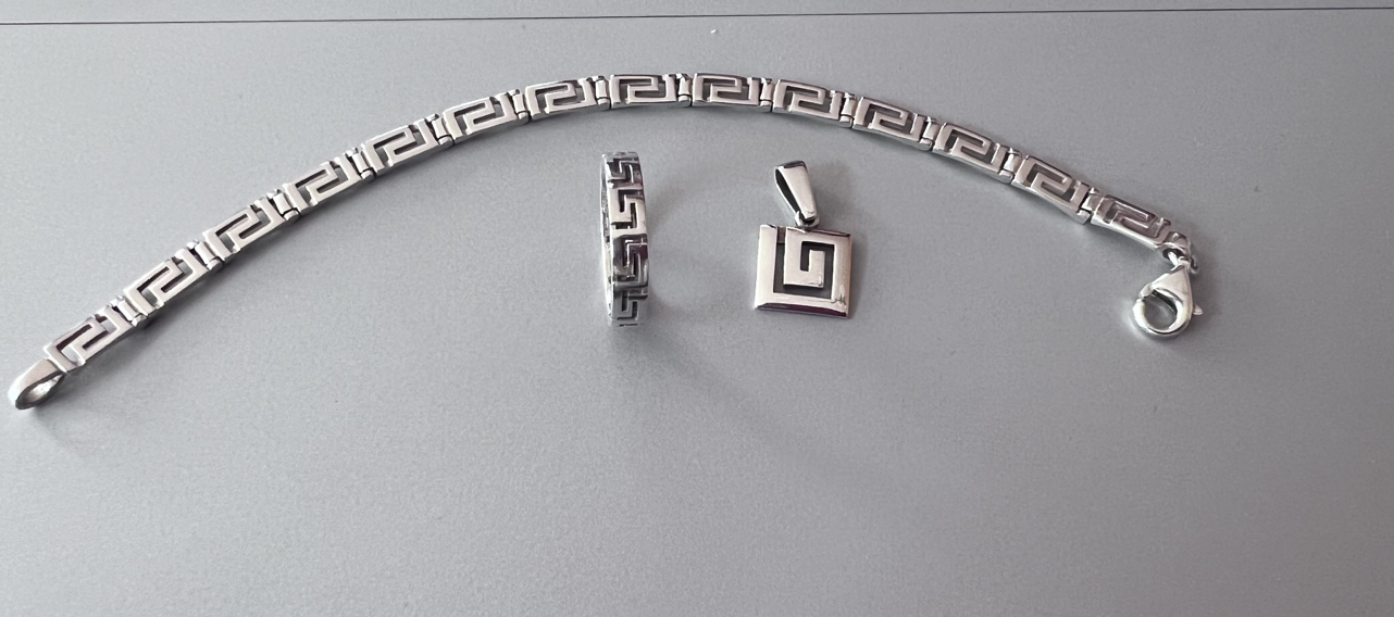 Greek Eternity key design bracelet, ring and pendant  set