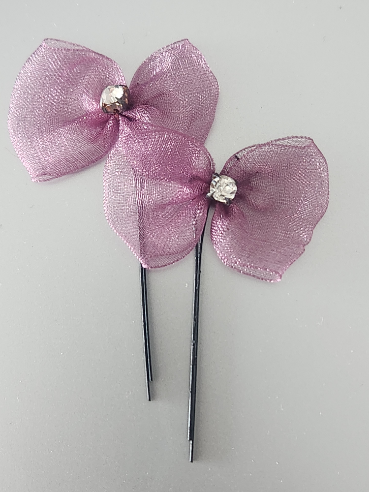 Purple petite bow bobby pins thumbnail