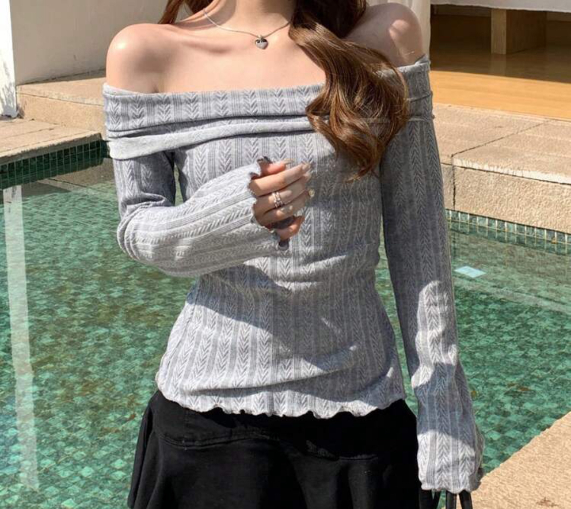 Off Shoulder Grey Long Sleeve image indicator(6)