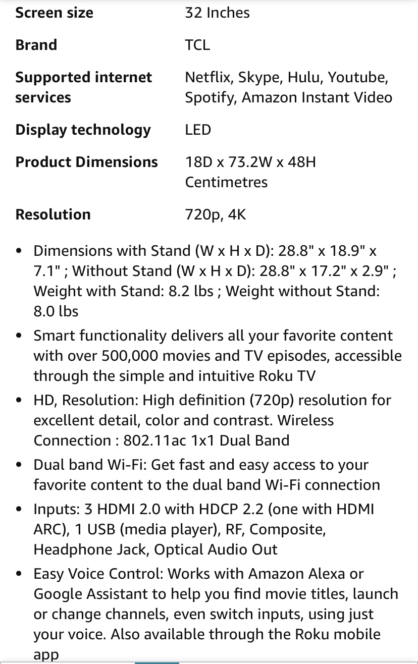 TCL 32" 3-Series 720p ROKU Smart TV - photo 3