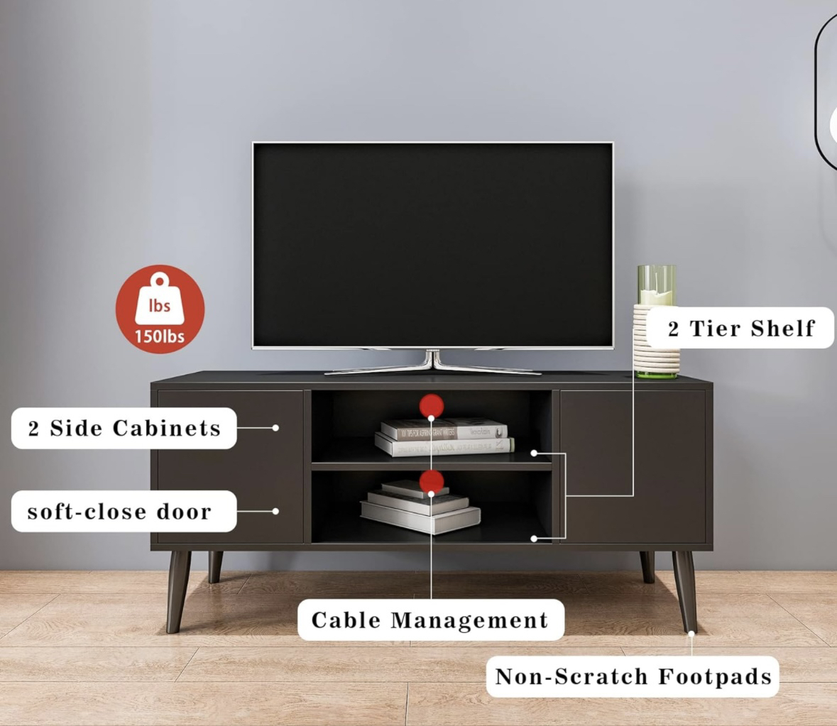 Black Modern TV Table with storage for Up to 55 Inches - photo 2