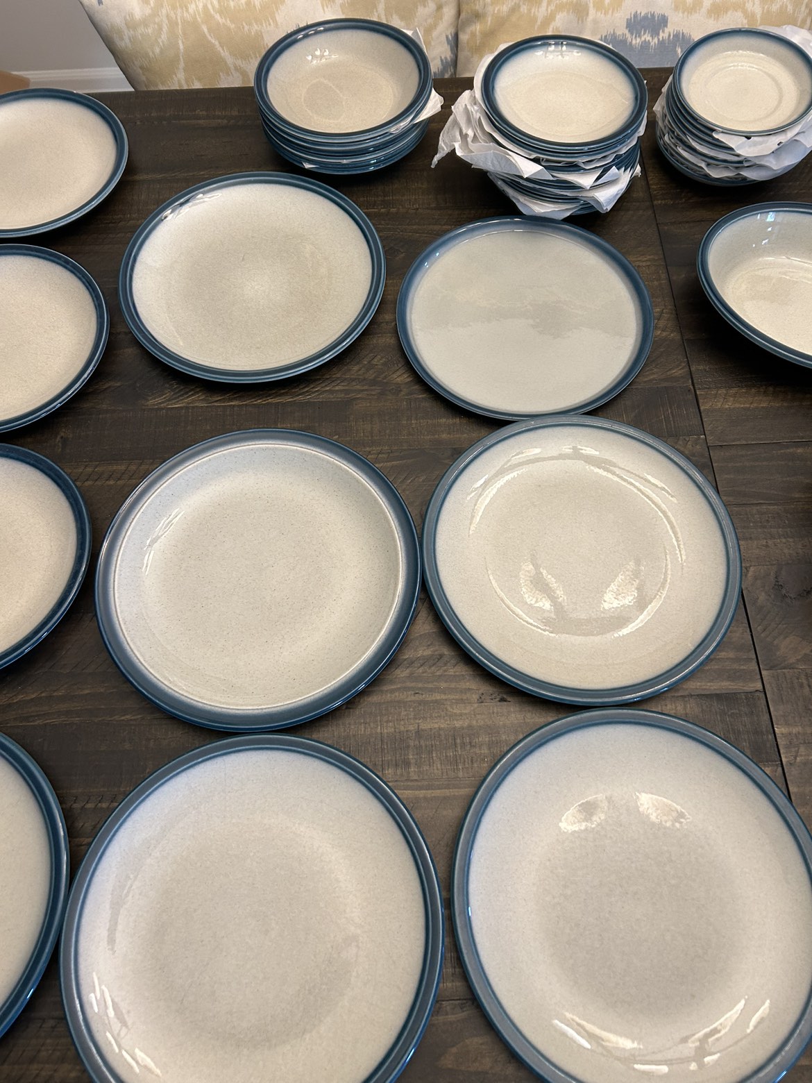 60 Piece Wedgewood Blue Pacific China set Antique image indicator(8)