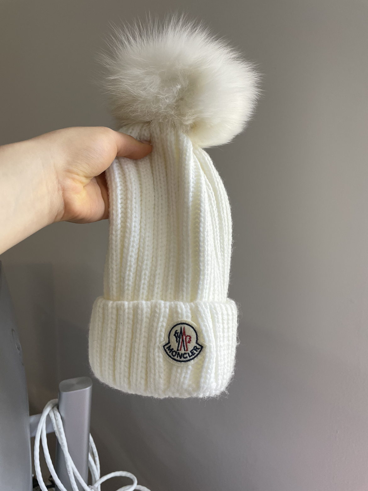 Moncler white beanie