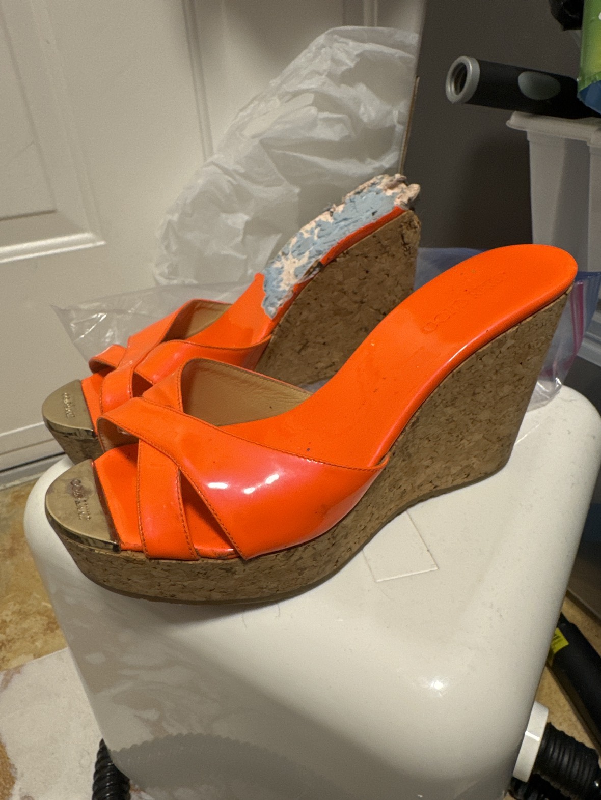 #freecycle authentic bright orange Jimmy Choo wedges image indicator(3)