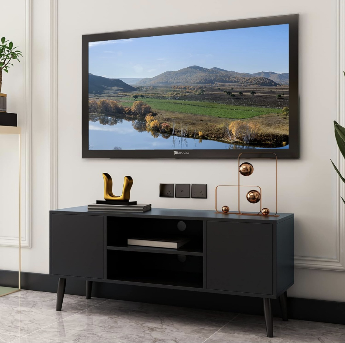 Black Modern TV Table with storage for Up to 55 Inches - photo 4