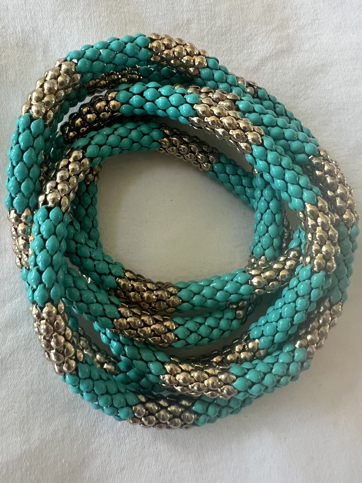 Turquoise and silver beaded rolling bracelet image indicator(3)