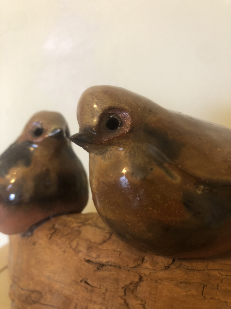 Vintage Pair of Pottery Sparrows on Driftwood - photo 3