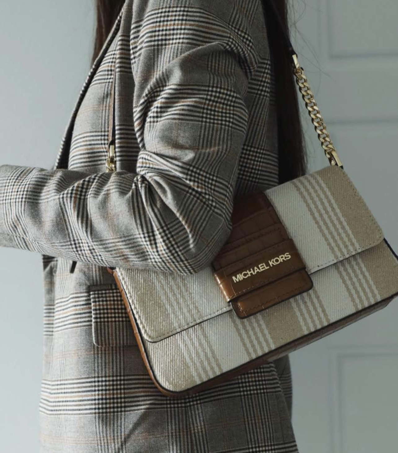 Michael Korse canvas crocodile print shoulder bag image indicator(2)