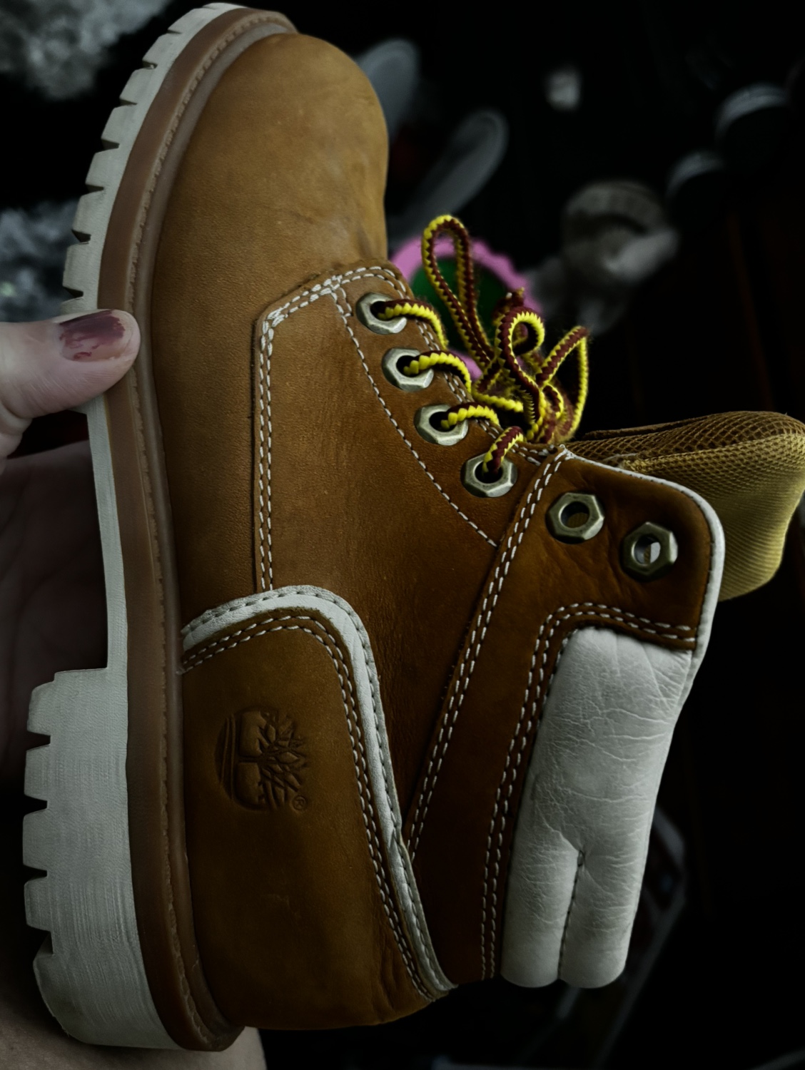 Brown and white leather Timberland image indicator(6)
