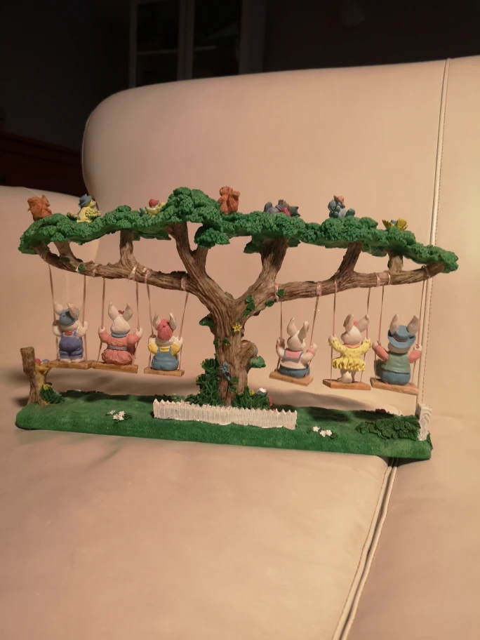 EASTER / SPRING BUNNY FAMILY ON A SWING VINTAGE FIGURINE image indicator(2)