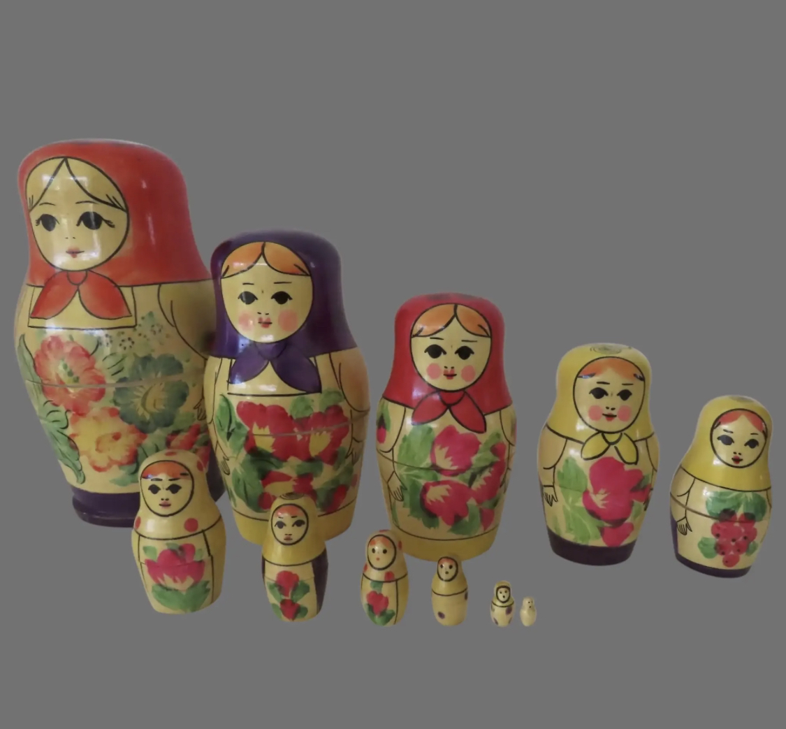 Vintage Matroyshka Dolls hand painted wooden dolls image indicator(4)
