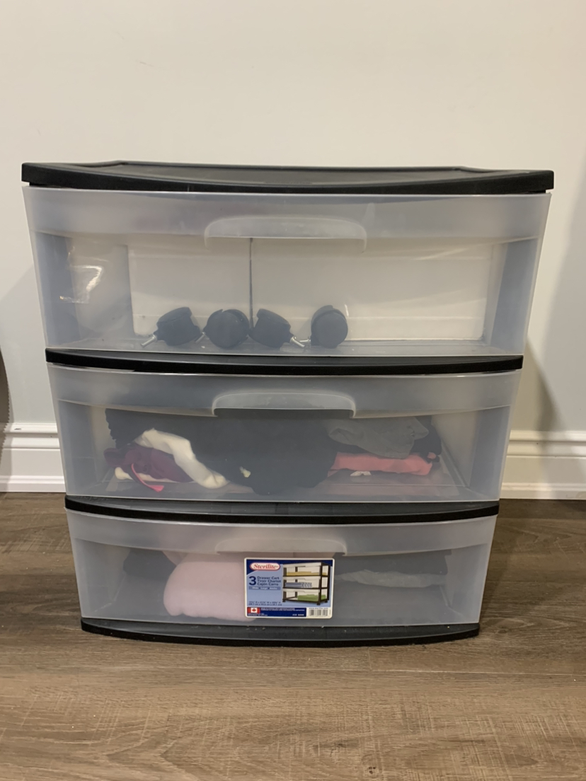 Sterilite wide 3 drawers black cart