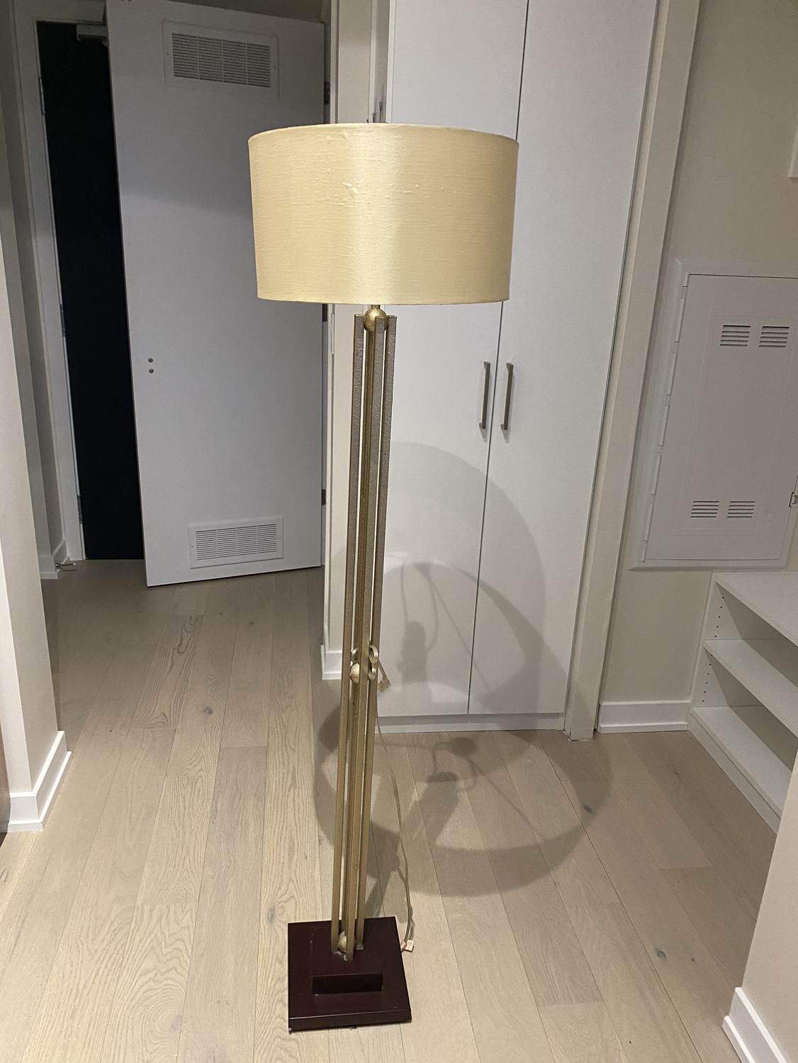 Brass Floor Lamp with Beige Cylinder Shade - photo 2