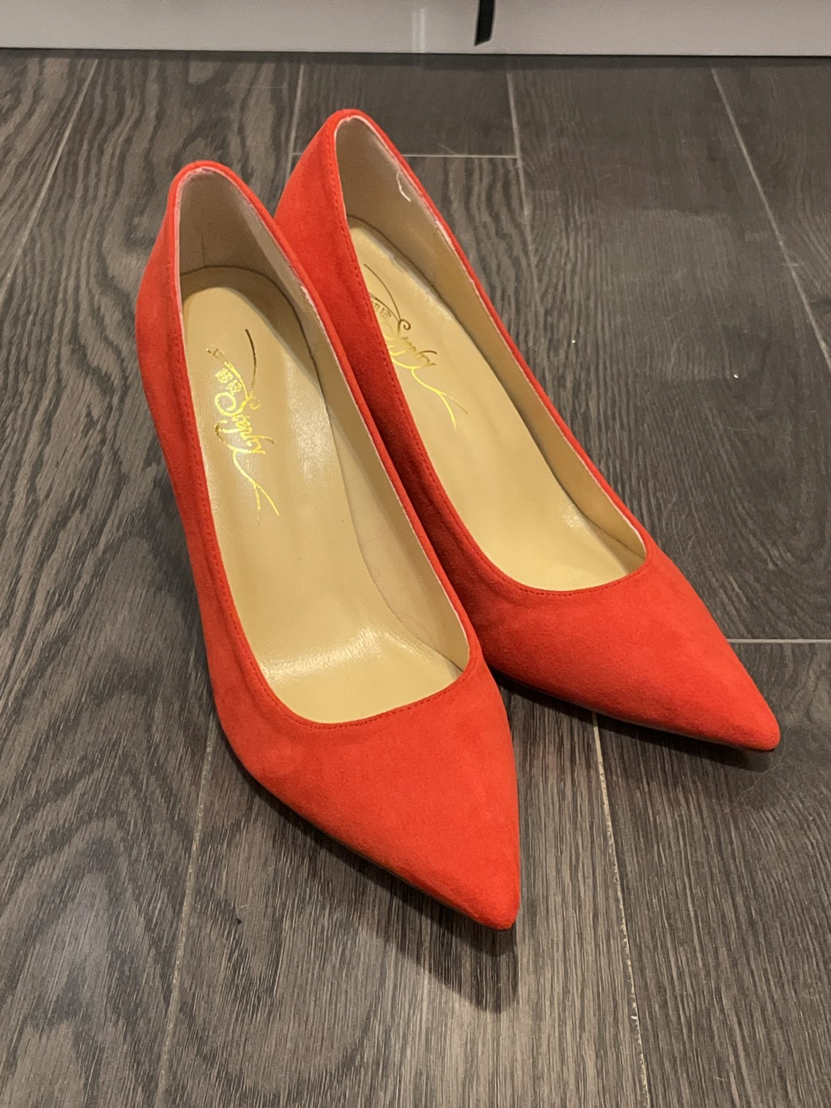 Red suede pump 95mm size 38
