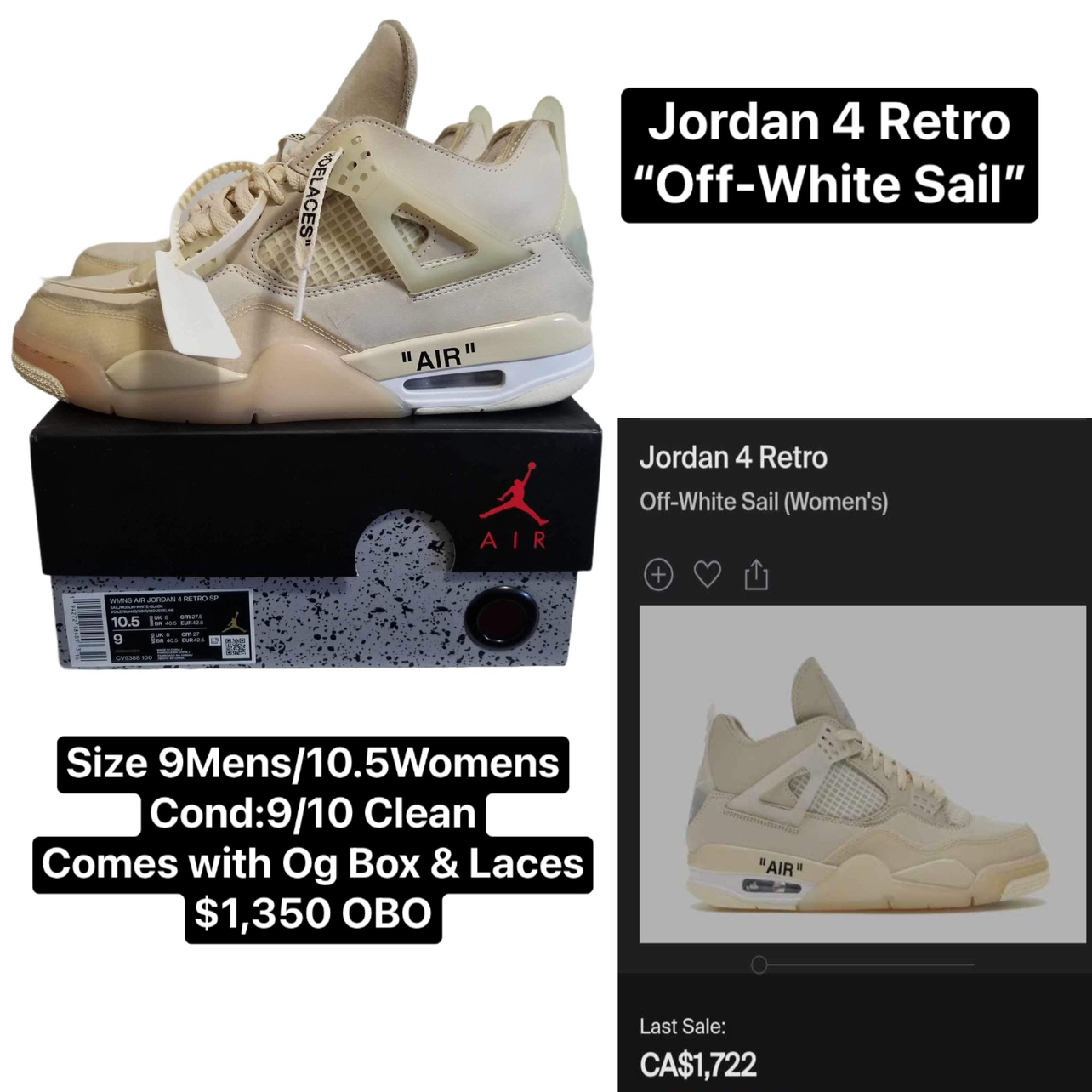 Jordan 4 Retro Off-White Sail [AUTHENTIC]