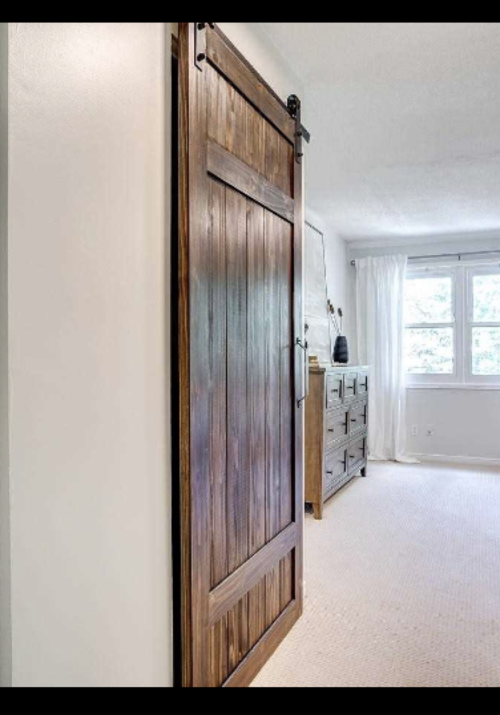 Dark Brown Barn Door with rail and anchors - 84” x 37” thumbnail