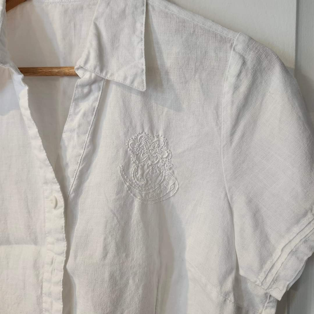 COTTON HILLS  100% #LINEN  TOP #L thumbnail